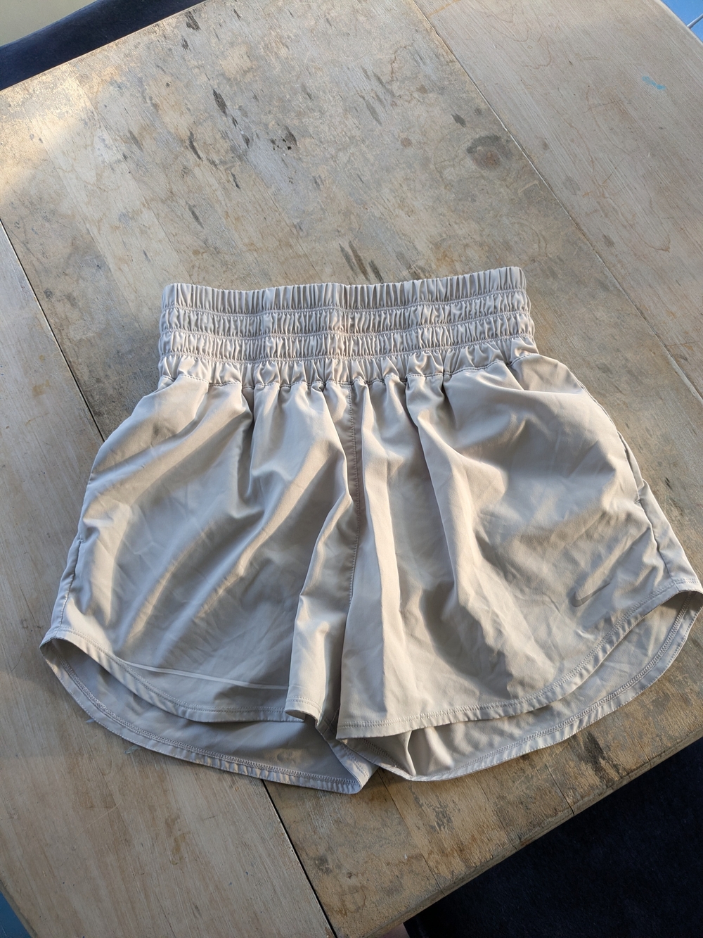 Nike Women's Light Beige Elastic-Waist Running Shorts